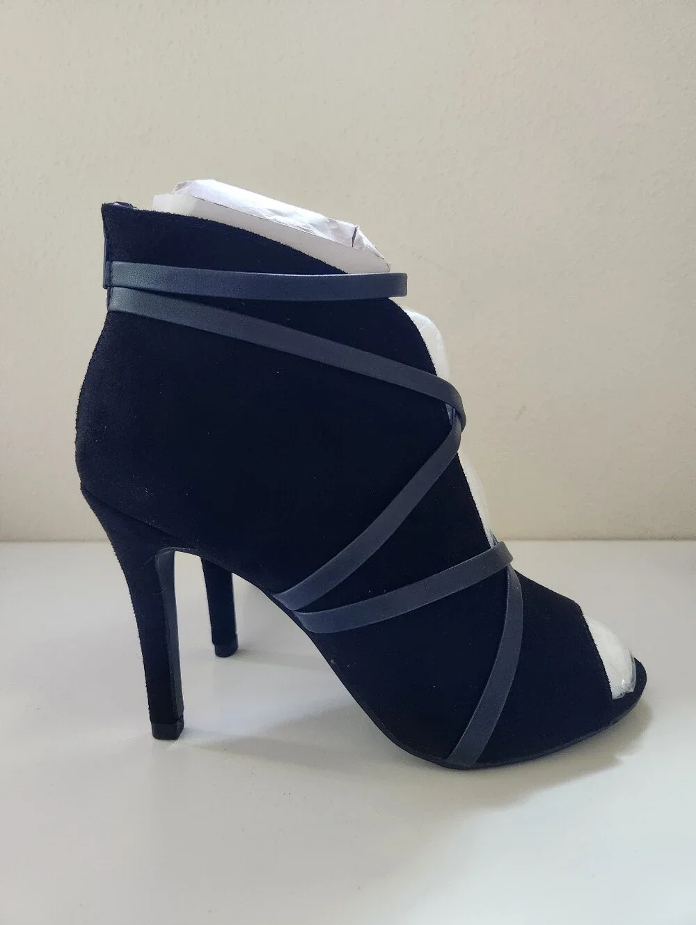 Samara Black Strappy Cage Heels Open Toe Stiletto Bootie Womens 6.5 Wide